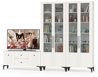 Валенсия Гостиная № 073, цвет ЛДСП белый шагрень/МДФ белый шагрень, ШхГхВ 301,3х38,3х225,2 см., универсальная сборка