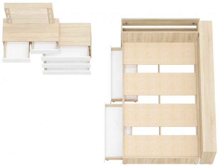 Ксения Кровать с ящиками 1200 + прикроватный блок + Столик с подсветкой 110, дуб сонома/белый