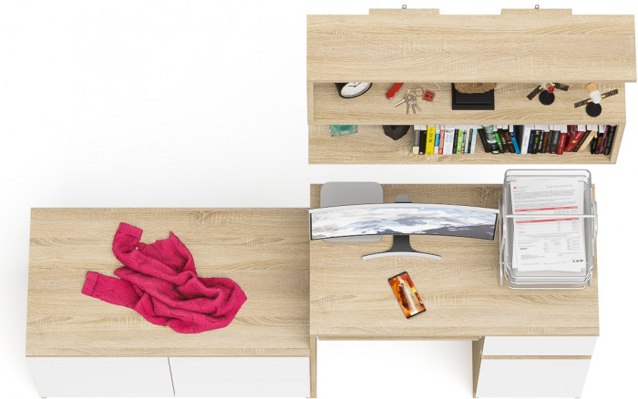 Мори компьютерный стол МС-1 правый + Тумба МА900.1 + Полка 900, дуб сонома/белый