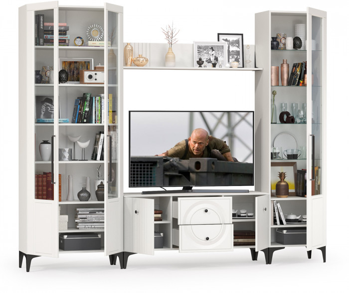 Валенсия Гостиная № 060, ЛДСП белый шагрень/МДФ белый шагрень