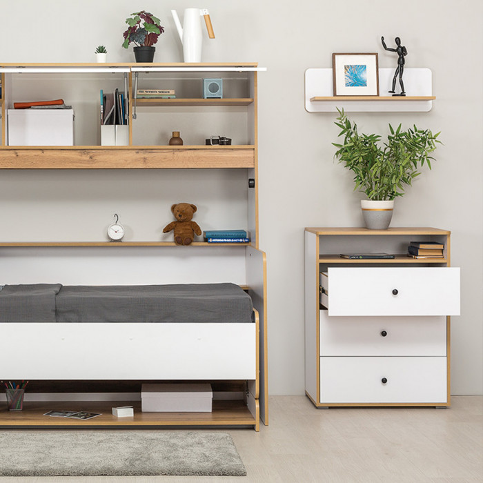 Вуди 13.293 Комод + Полка 15.46, белый премиум/дуб крафт золотой