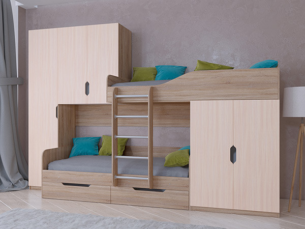 Кровать двухъярусная ЛЕО Сонома/Дуб молочный