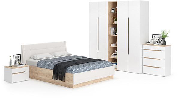 Муссон Спальня № 05, белый/дуб эндгрейн элегантный/искусственная кожа белая