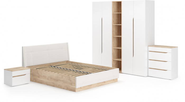 Муссон Спальня № 05, белый/дуб эндгрейн элегантный/искусственная кожа белая