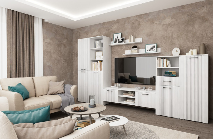 Тумба под телевизор "Монреаль" - Белый текстурный/Ясень белый