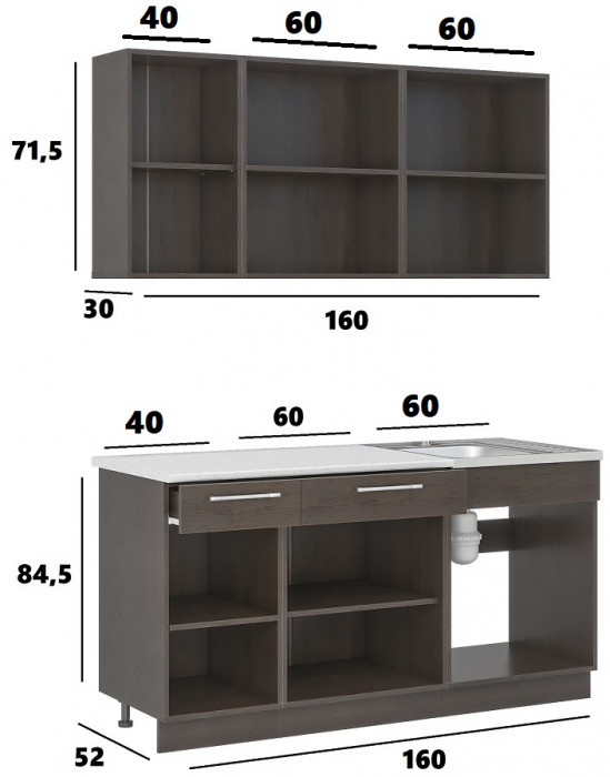 Кухонный гарнитур Маша 1.6 м, дуб крафт белый