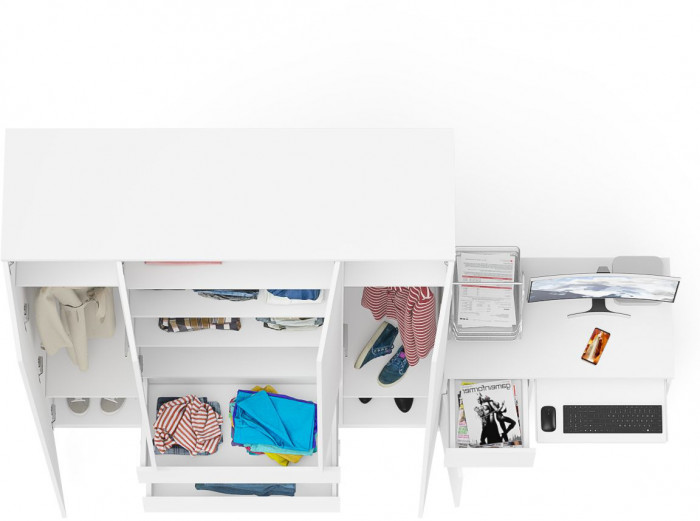 Мори Стол компьютерный МС-1 левый + Шкаф МШ1600.1, цвет белый, ШхГхВ 250,4х50,4х209,6 см., выдвижной ящик слева, НЕ универсальная сборка