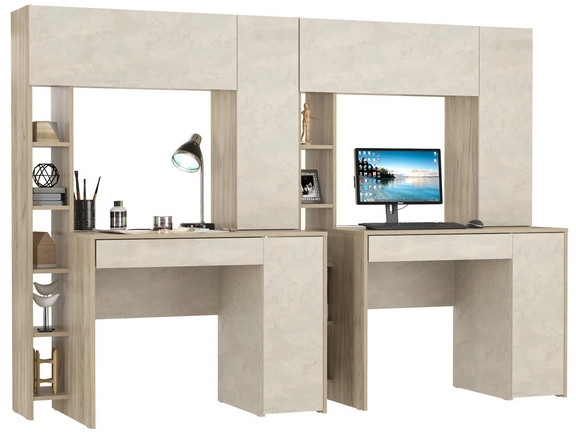 КР100 Стол компьютерный Комфорт 12.71 + Стол компьютерный Комфорт 12.71, цвет дуб крафт серый/шёлковый камень, ШхГхВ 233,4х60,2х165,4 см., НЕ ун. сб.