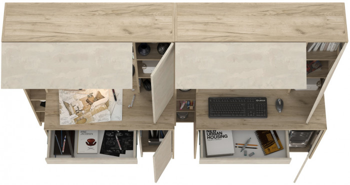 КР100 Стол компьютерный Комфорт 12.71 + Стол компьютерный Комфорт 12.71, цвет дуб крафт серый/шёлковый камень, ШхГхВ 233,4х60,2х165,4 см., НЕ ун. сб.