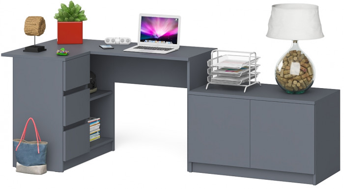 Мори компьютерный стол МС-16 левый + Тумба МА900.1, графит