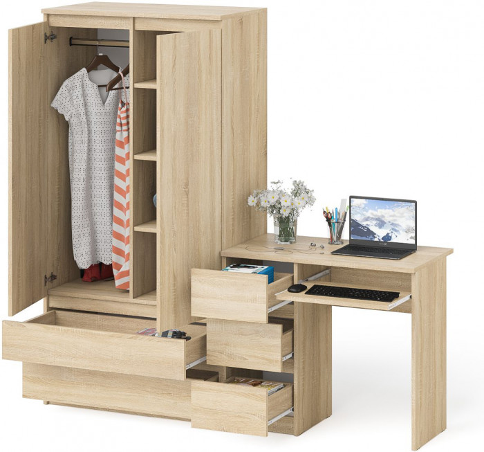 Мори компьютерный стол МС-6 левый + Шкаф МШ900.1, дуб сонома