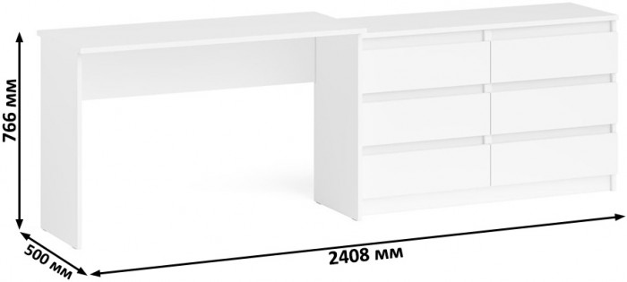 Мори письменный стол МСП1200.1 + Комод МК1200.6, белый