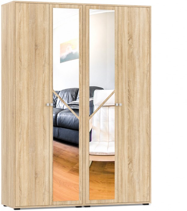 Камелия спальня № 2 Кровать 1600 + Две тумбы + Стол косметич. + Зеркало + Шкаф 4-х, дуб сонома