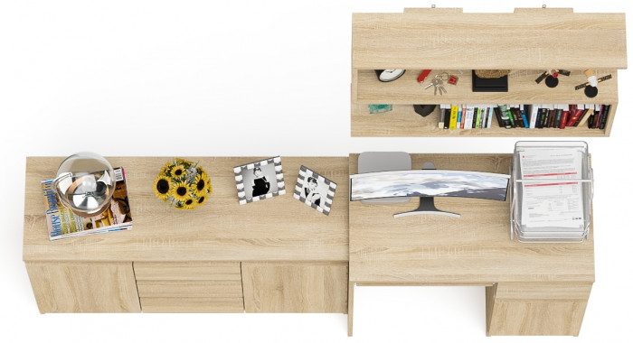 Мори компьютерный стол МС-1 правый + Комод МК1200.3 + Полка 900, дуб сонома