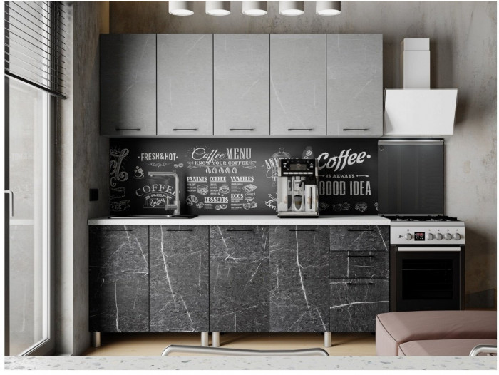 Кухонный гарнитур Марбл 2,0м Мрамор лайт/Мрамор дарк