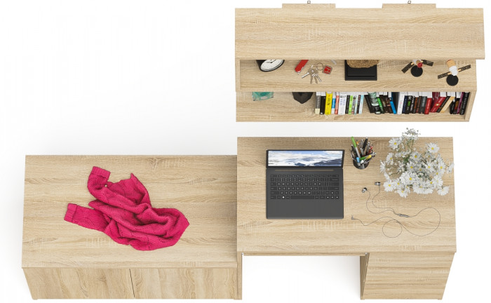 Мори компьютерный стол МС-6 правый + Тумба МА900.1 + Полка 900, дуб сонома