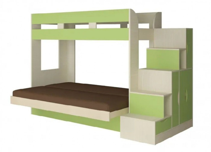 Карамель 75-01 Кровать-чердак Зеленый / Бодега светлый / Велюр Коричневый