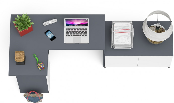 Мори компьютерный стол МС-16 левый + Тумба МА900.1, графит/белый