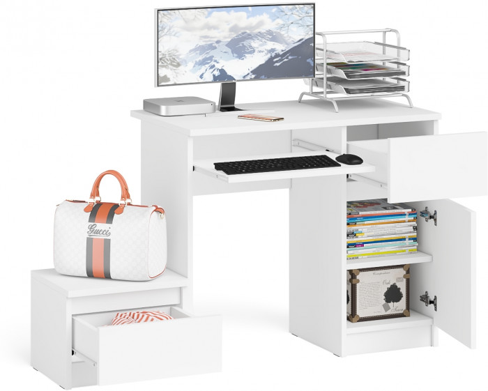 Мори Стол компьютерный МС-1 правый + Тумба ТМП400.1, цвет белый, ШхГхВ 130,4х50х76,6 см., выдвижной ящик справа, НЕ универсальная сборка