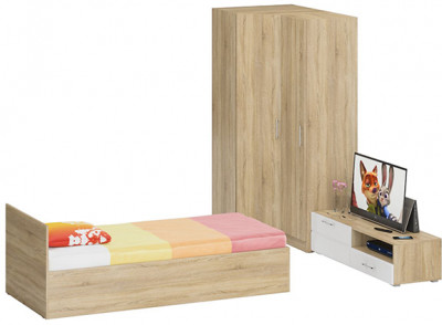 Спальня Стандарт 4-0900, дуб сонома/фасады ТВ тумбы МДФ белый глянец