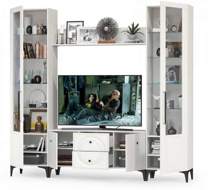 Валенсия Гостиная № 062, ЛДСП белый шагрень/МДФ белый шагрень