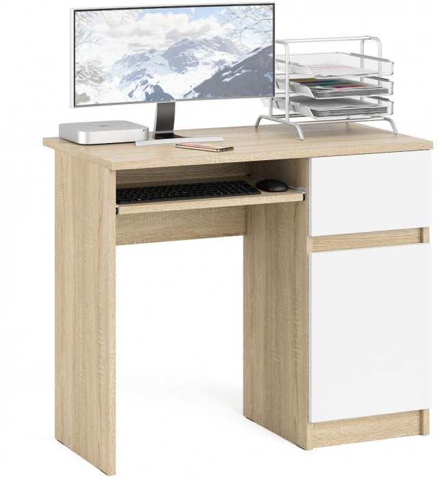 Мори компьютерный стол МС-1 правый, дуб сонома/белый