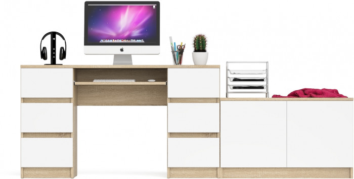 Мори компьютерный стол МС-2 + Тумба МА900.1, дуб сонома/белый