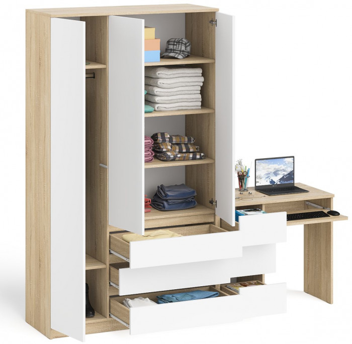 Мори компьютерный стол МС-6 левый + Шкаф МШ1200.1, дуб сонома/белый