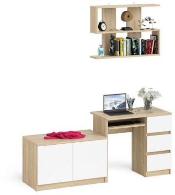 Мори компьютерный стол МС-6 правый + Тумба МА900.1 + Полка 900, дуб сонома/белый