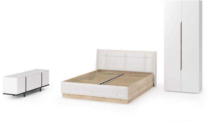 Муссон Спальня № 08, белый/дуб эндгрейн элегантный/искусственная кожа белая