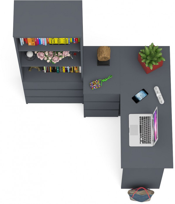 Мори Стол компьютерный МС-16 левый + Стеллаж МСТ600.3, цвет графит, ШхГхВ 184,8х84,9х179,6 см., выдвижные ящики слева, НЕ универсальная сборка