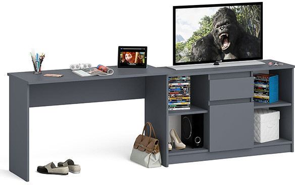 Мори Стол письменный МСП1200.1 + Тумба МТВ1204.1, цвет графит, ШхГхВ 240,8х50х76,6 см., универсальная сборка