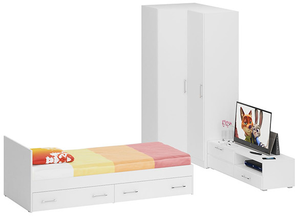 Спальня Стандарт 4-0900Я, белый/фасады ТВ тумбы МДФ белый глянец