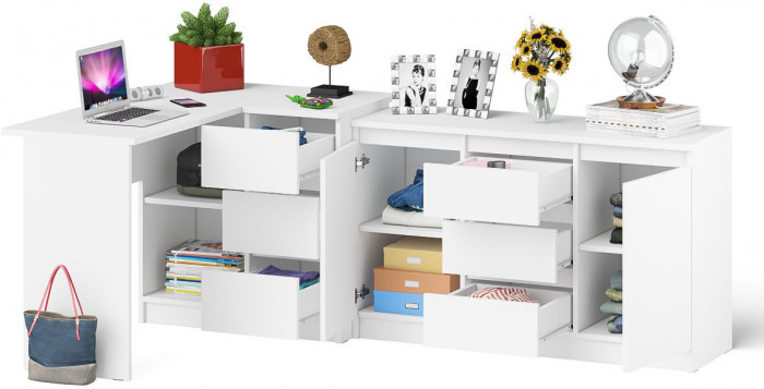 Мори компьютерный стол МС-16 правый + Комод МК1200.3, белый