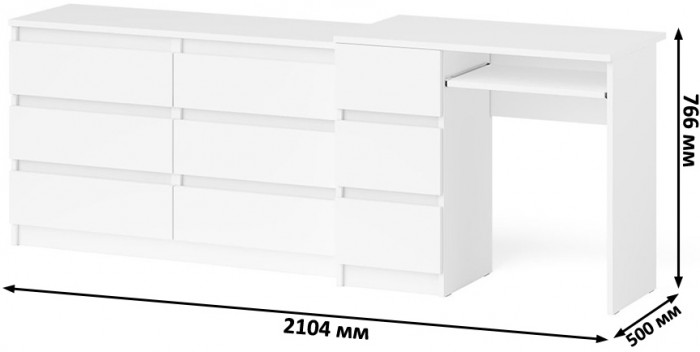 Мори компьютерный стол МС-6 левый + Комод МК1200.6, белый