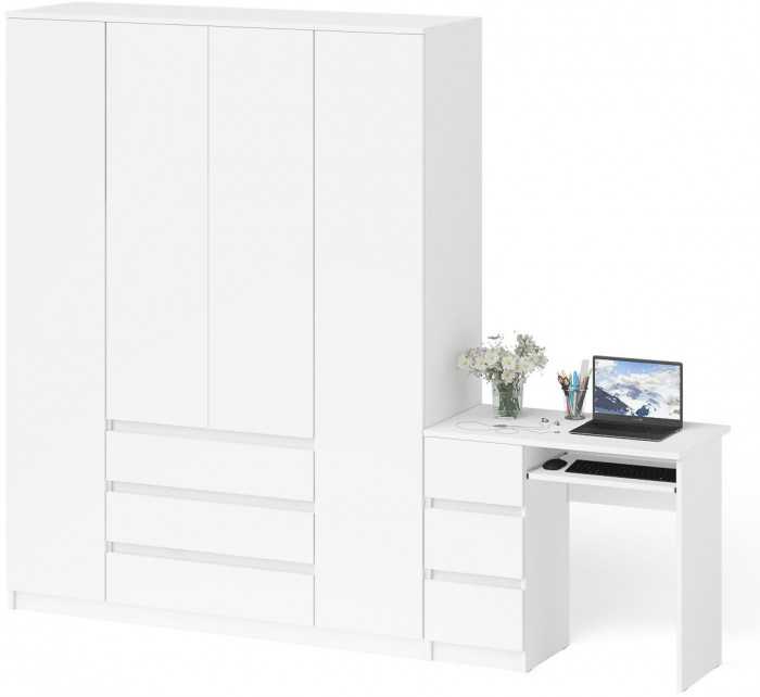 Мори компьютерный стол МС-6 левый + Шкаф МШ1600.1, белый