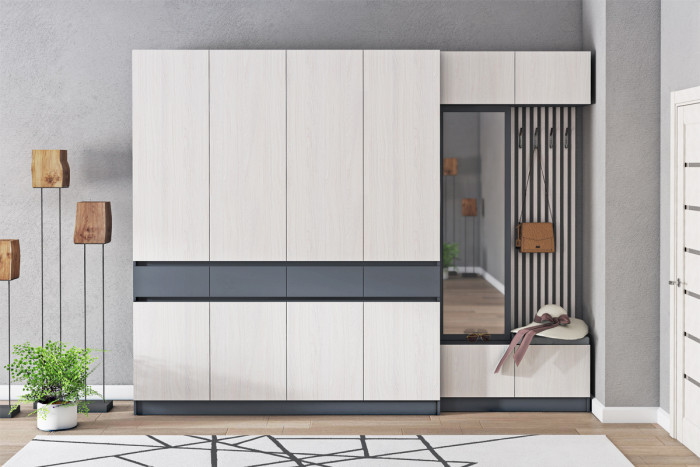 Модульная Прихожая Иннэс-10, набор 4, Графит/Ясень Анкор Светлый