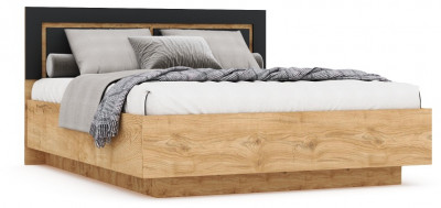 Кровать 160х200 "Ривьера" с подъемным основанием - Дуб наварра/Шагрень черная