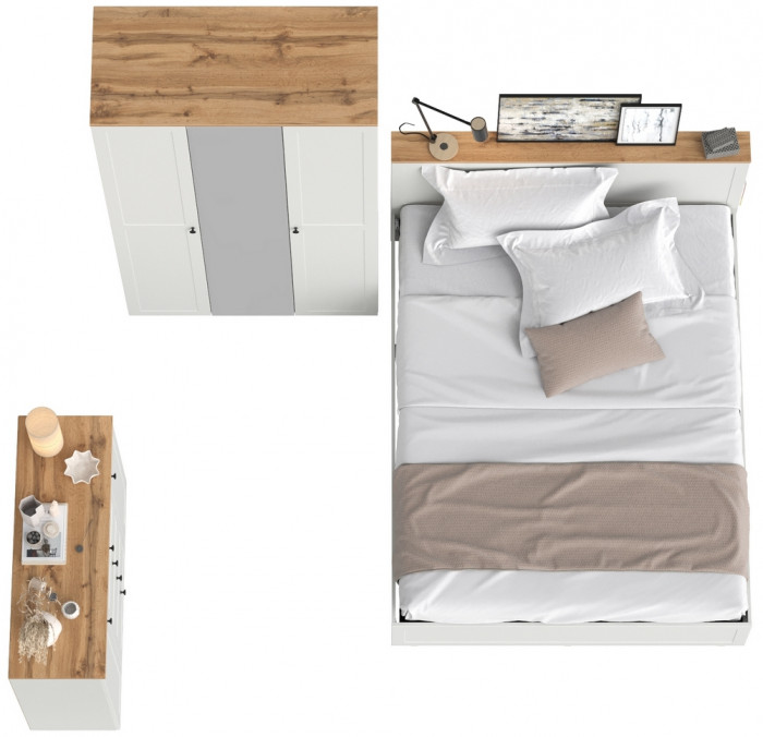 Остин 11.53 Кровать + ортопед + 13.336.03 Шкаф для одежды + 16.221 Комод, белый шагрень/дуб крафт золотой