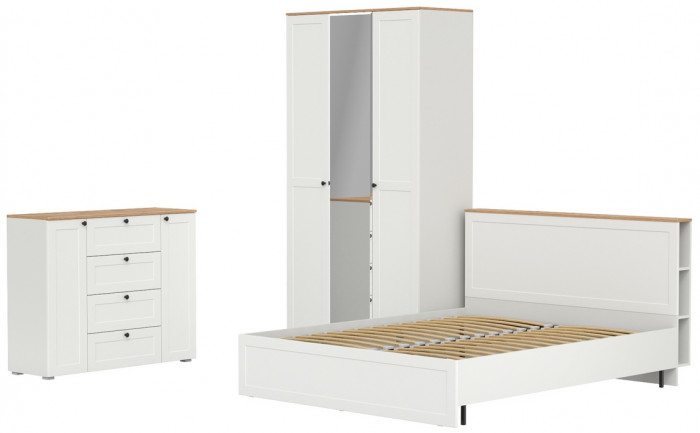 Остин 11.53 Кровать + ортопед + 13.336.03 Шкаф для одежды + 16.221 Комод, белый шагрень/дуб крафт золотой