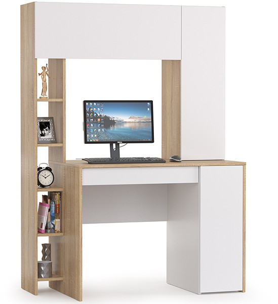 КР100 Стол компьютерный Комфорт 12.71, цвет дуб сонома/белый, ШхГхВ 116,7х60,2х165,4 см., НЕ универсальная сборка