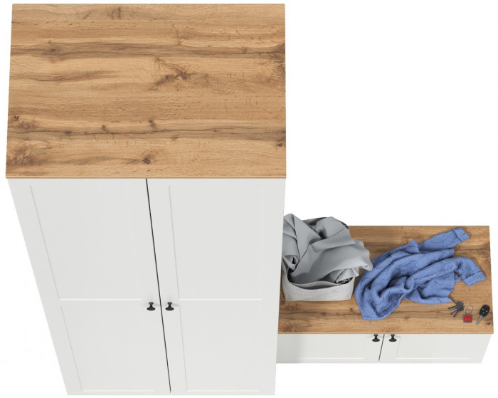 Остин Прихожая 06, цвет белый шагрень/дуб крафт золотой, ШхГхВ 160х54,3х229,6 см., универсальная сборка