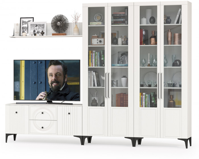 Валенсия Гостиная № 064, ЛДСП белый шагрень/МДФ белый шагрень