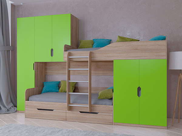 Кровать двухъярусная ЛЕО Сонома/Салатовый