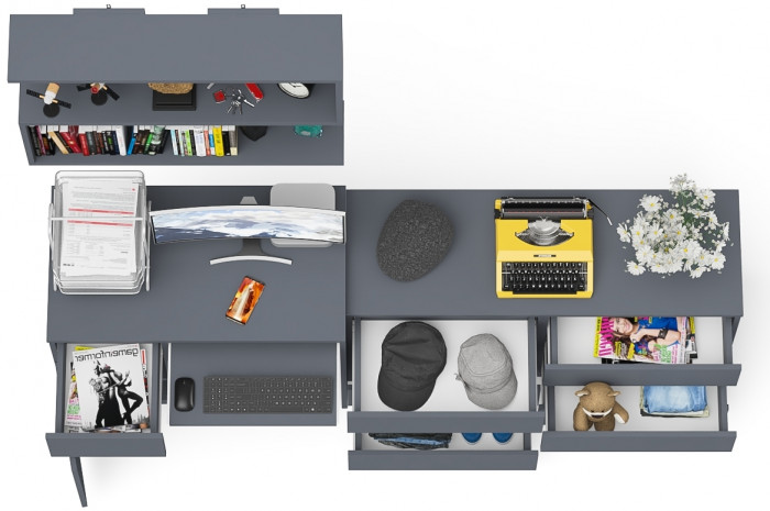 Мори компьютерный стол МС-1 левый + Комод МК1200.6 + Полка 900, графит