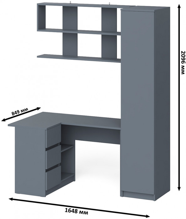 Мори компьютерный стол МС-16 левый + Пенал МШ400.1 + Полка 1200, графит