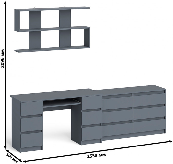 Мори компьютерный стол МС-2 + Комод МК1200.6 + Полка 1200, графит