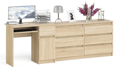 Мори Стол компьютерный МС-1 правый + Комод МК1380.6, цвет дуб сонома, ШхГхВ 228х50х76,6 см., выдвижной ящик справа, НЕ универсальная сборка