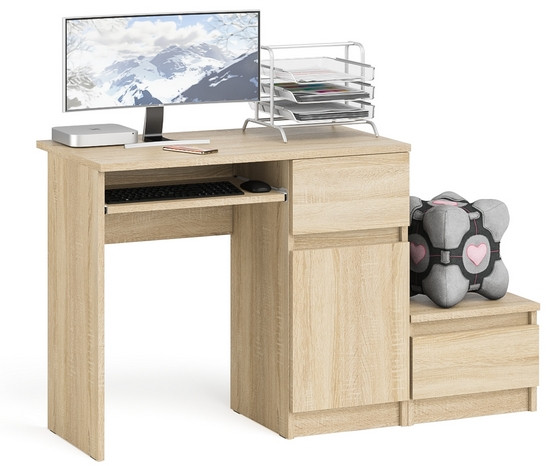 Мори Стол компьютерный МС-1 правый + Тумба ТМП400.1, цвет дуб сонома, ШхГхВ 130,4х50х76,6 см., выдвижной ящик справа, НЕ универсальная сборка