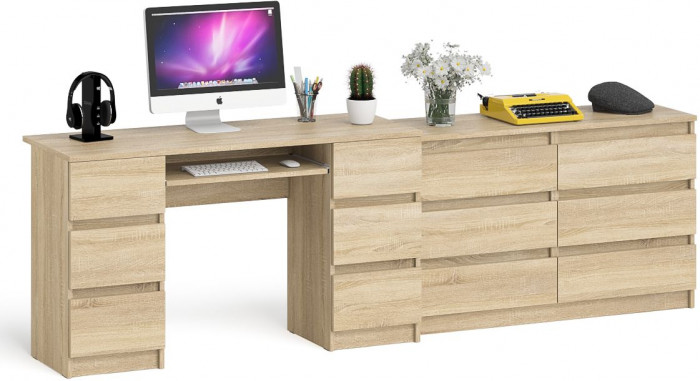 Мори Стол компьютерный МС-2 + Комод МК1200.6, цвет дуб сонома, ШхГхВ 255,8х50х76,6 см., универсальная сборка